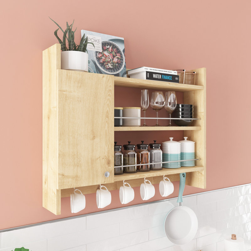 Tablette de cuisine moderne, couleur chêne, 33,5 po x 5,9 po x 25,6 po | 100% panneau de particules enduit de mélamine, épaisseur: 0,7 pouce | Conception murale avec de nombreuses tablettes, parfaite pour un rangement et une organisation élégants