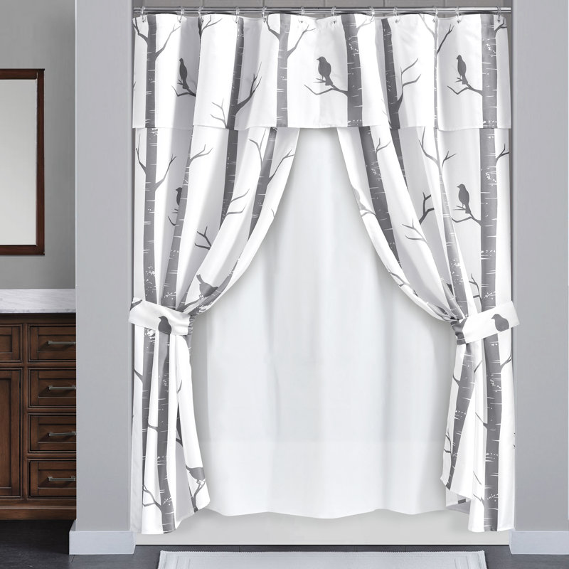 Lush Decor Bird On The Tree Shower Curtain with Hooks & Liner Included 16 Piece Set