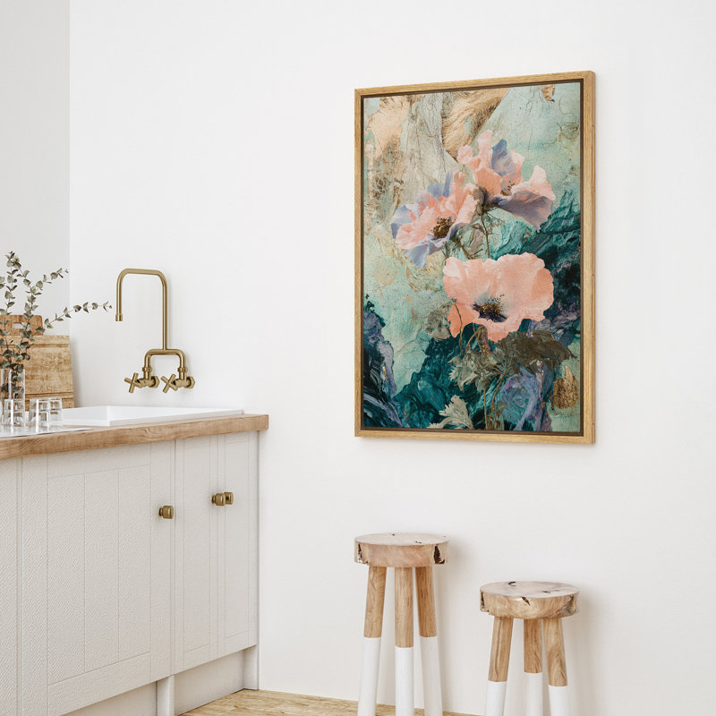 «Elegant Poppy Flowers», impression sur toile encadrée, Naturel, H 24 po x l 16 po