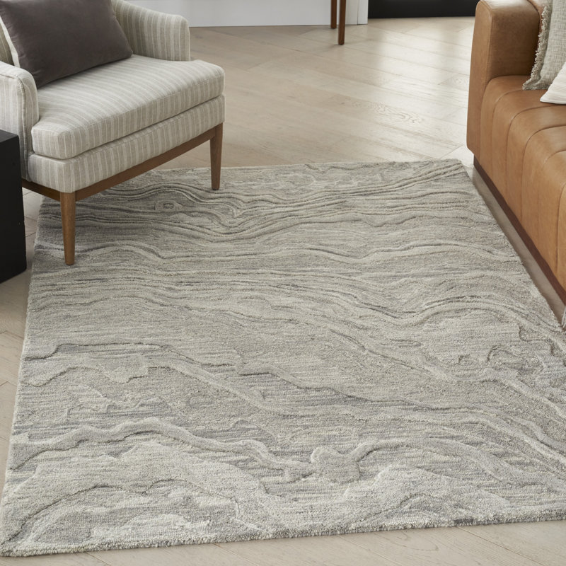 Tapis abstrait gris Ilijan, Rectangle 8 pi 6 po x 11 pi 6 po