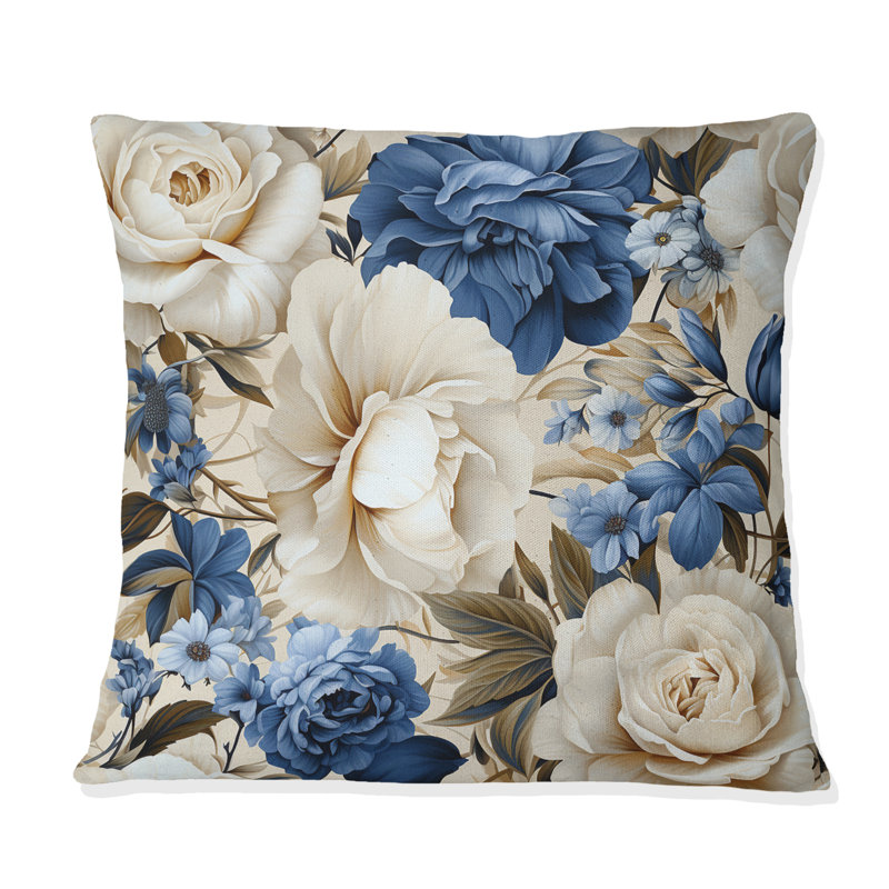Coussin décoratif à motif floral victorien bleu Renaissance VI, H 16 po x l 16 po