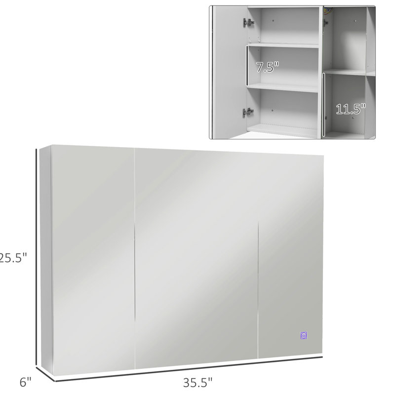 Armoire de salle de bain éclairée avec miroir - blanc, H 25,5 po x l 35,5 po x P 6 po, avec tablettes électriques et réglables avec éclairage mural