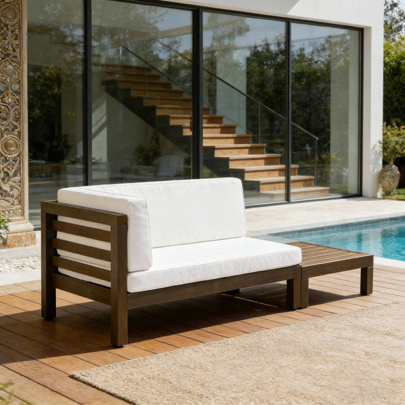 BANC D'ANGLE GAUCHE ET TABLE BASSE, Blanc