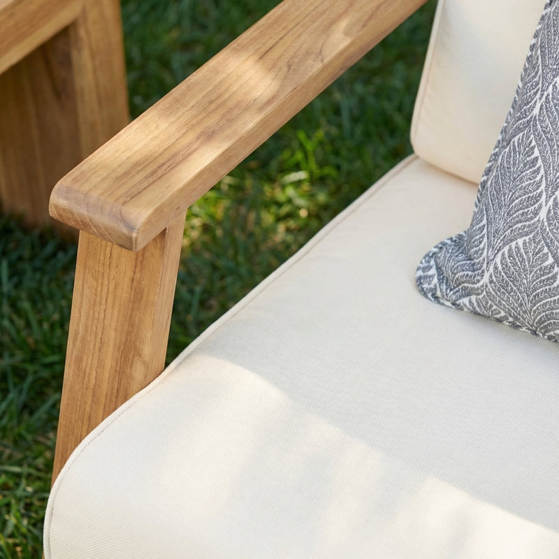Chaise de patio avec coussins Nubieber, Coussin en polyester beige / structure en teck