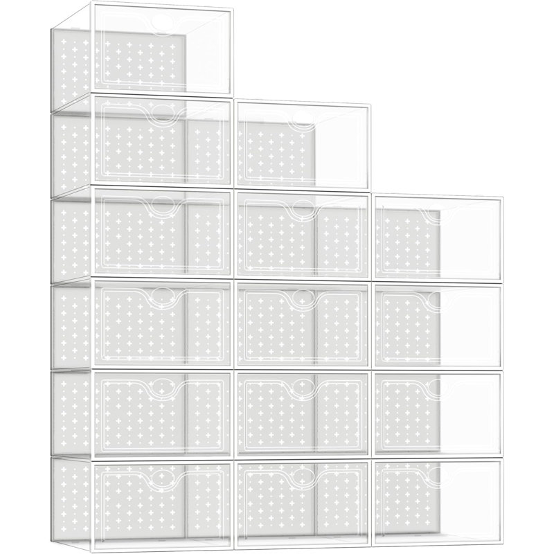 Paquet de 15 boîtes de rangement pour chaussures empilables transparentes, grand organisateur de chaussures pour placard, présentoir à chaussures transparent avec conception à boucles, bacs à chaussures en plastique durable pour le rangement des chau