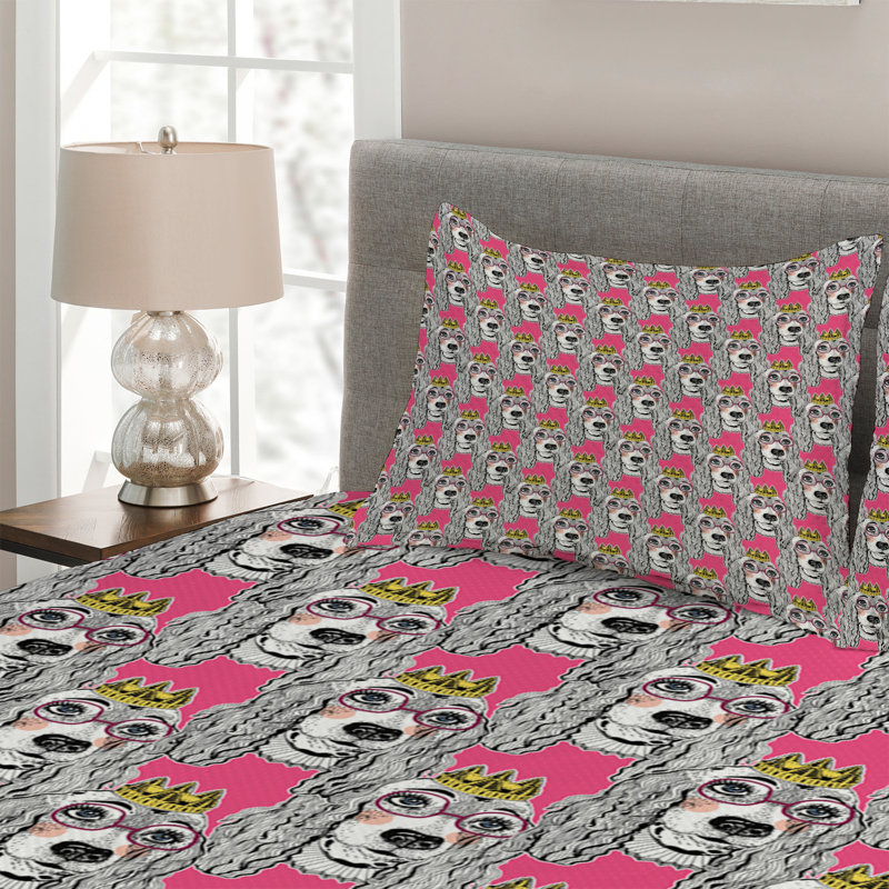 Dog Polyester Coverlet, King Bedspread + 2 Shams