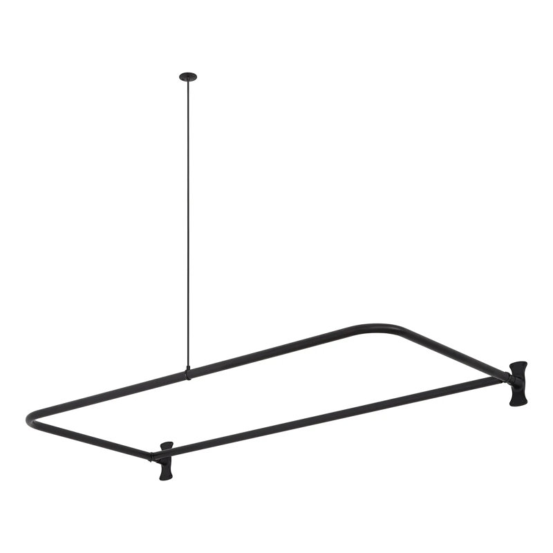 54" Matte Black D-Shaped Shower Rod with Ceiling Support