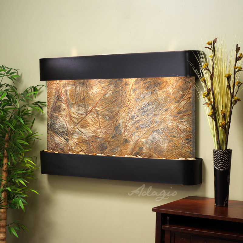 Sunrise Springs Fountain with Light, Rainforest Brown Marble, Blackened Copper