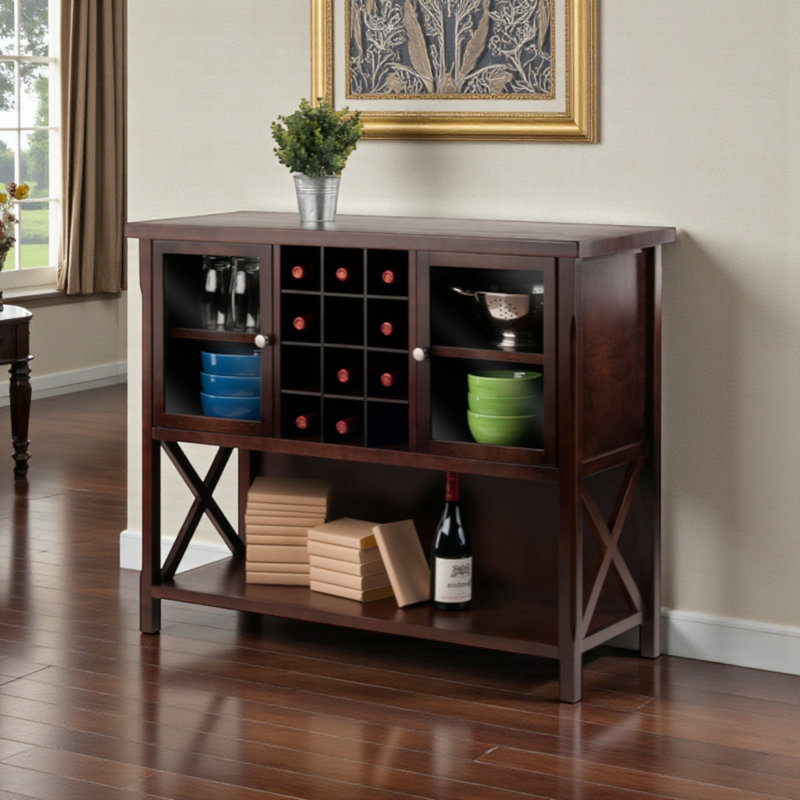 Kaat Cappuccino-Finish Buffet Cabinet With Tempered Glass Door, 35.79" H X 43.71" W X 17.84" D