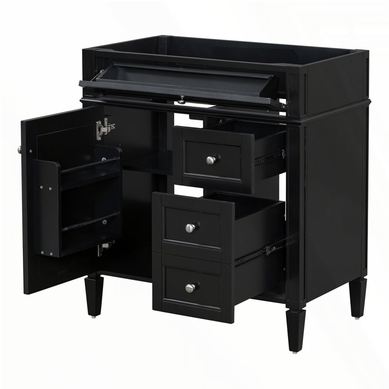 Meuble-lavabo de 30 po sans lavabo supérieur, Noir, Argent argent
