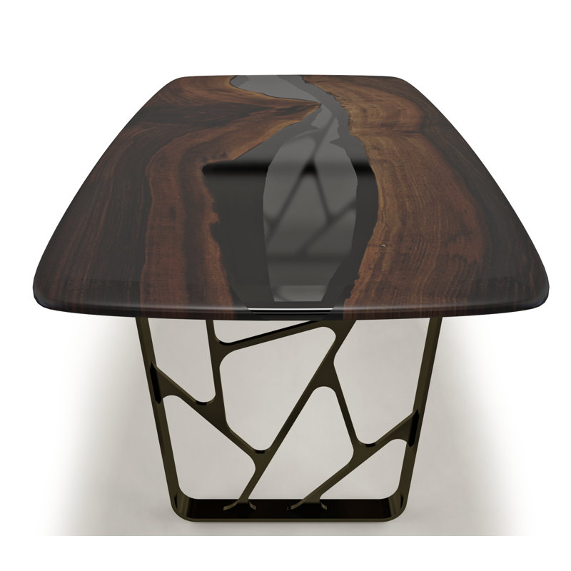 Walnut Metal Base Dining Table, Smoked/Brown