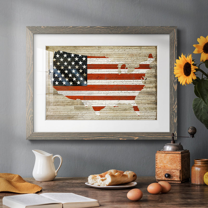 Drapeau américain - impression d'un seul cadre photo, H 28 po x l 42 po x P 1,5 po, Gris