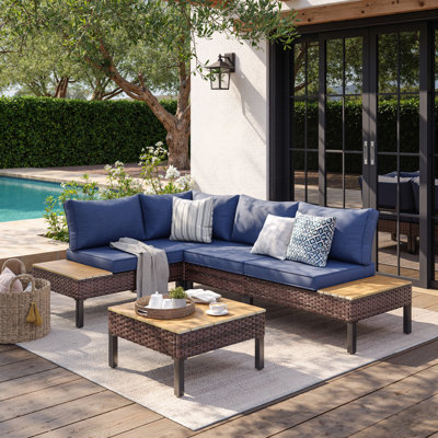 L-Shaped Rattan Outdoor Patio Sofa Set