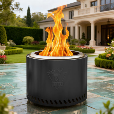 Outdoor Fire Pit, 19'' Stainless Steel Smokeless Fire Pit with Removable Ash Pan Wood Burning Outdoor Fireplace