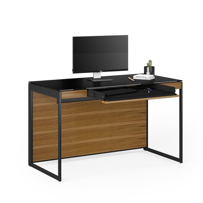 Sequel Desk With Back Panel - Charcoal Stained Ash, Black Metal, Natural Walnut/Black
