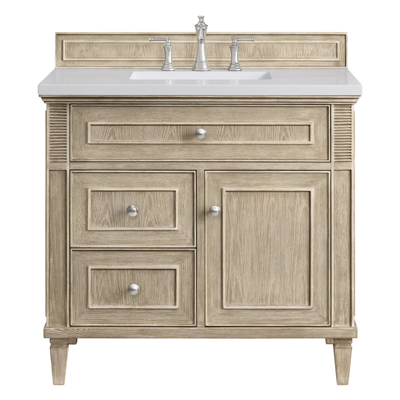 Lorelai 36'' W Single Vanity, Whitewashed Oak, White Zeus, 8" Widespread
