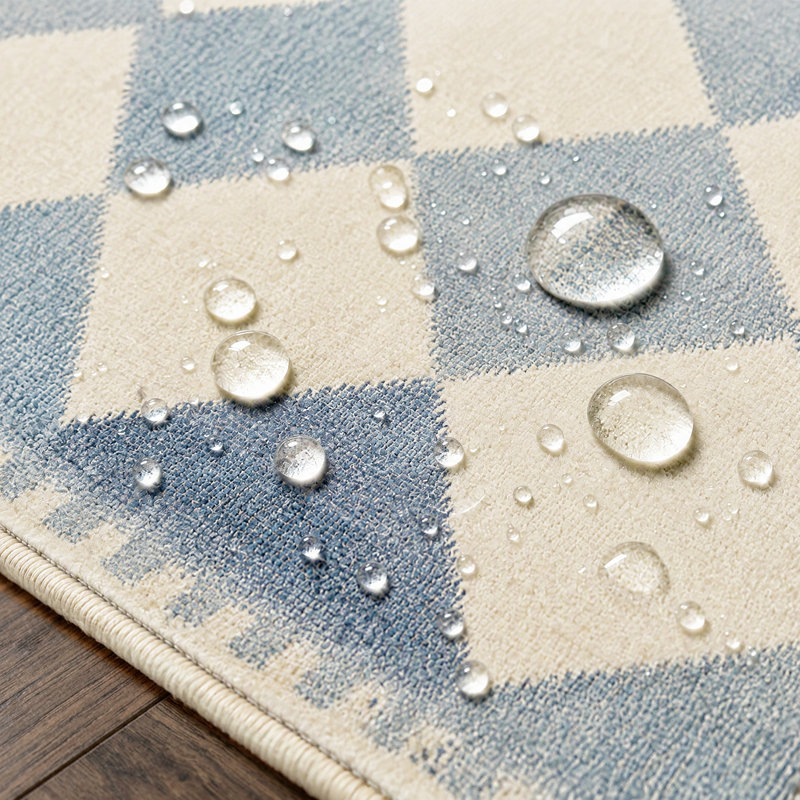 Tapis intérieur bleu / beige lavable à la machine Teshayla, Beige/ Blue, Tapis de couloir 2 pi x 6 pi