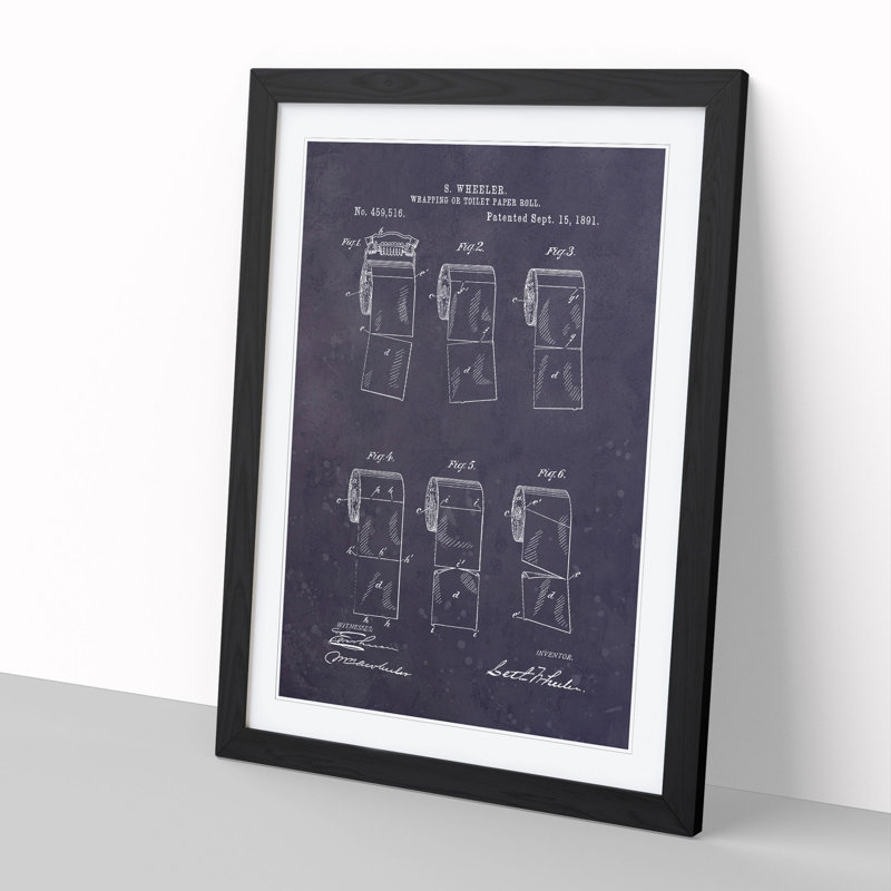Toilet Roll Patent Dark - Picture Frame Graphic Art, Black, 65cm H x 48cm W x 2cm D