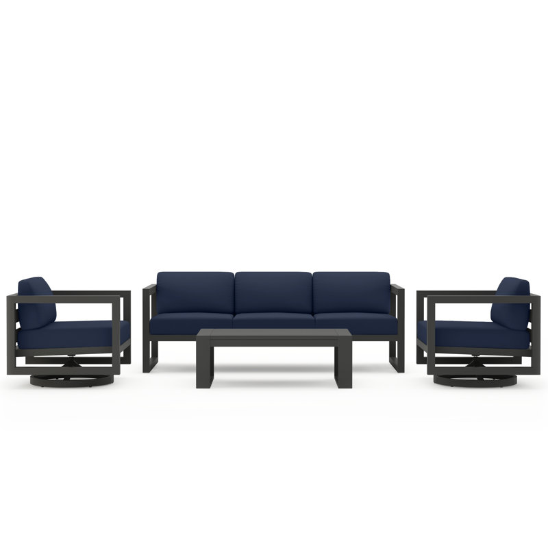 Avion 4 Piece Sofa Set With Swivel, Slate, Spectrum Indigo Sunbrella®