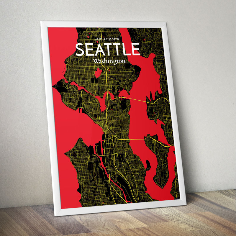 Seattle City Map - No Frame Print, 70cm H x 50cm W x 0.13cm D