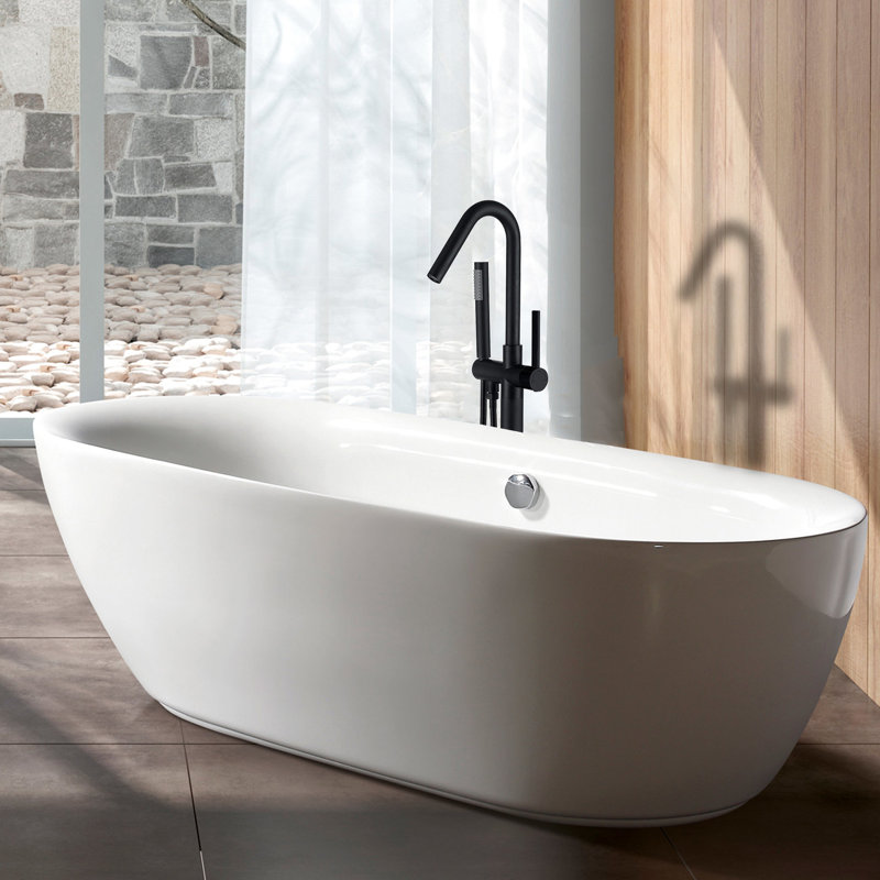 Metal Freestanding Bathtub Faucet With Hand Shower - Matt Black, Finish 43.02 In. Depth, 8.01 Width, 7.09 Height Full Spray For Bathroom Remodeling Project Initiative