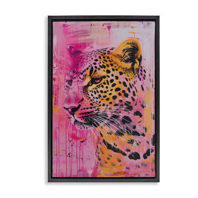 Cadre flottant vibrant guépard mauve et orange, design par LSR Design Studio