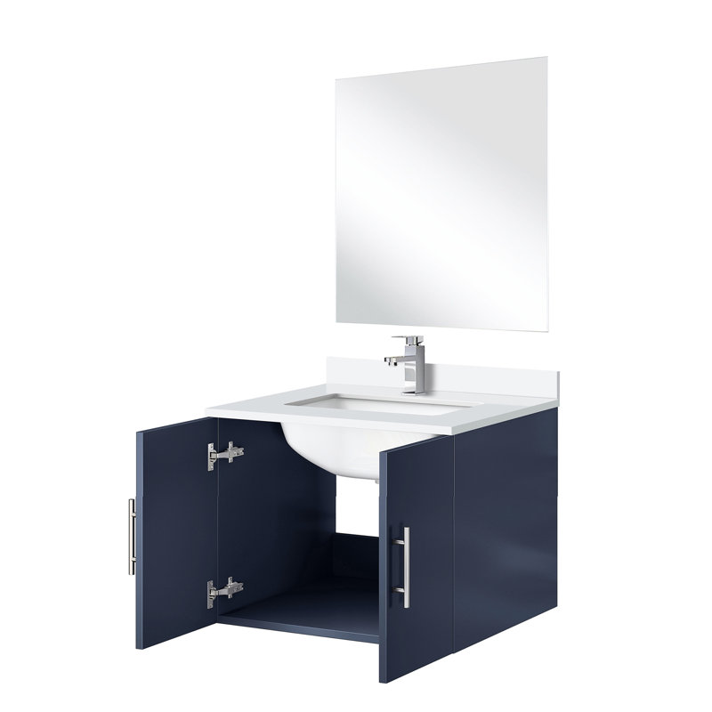 Meuble-lavabo simple bleu marine l 24 po x P 22 po, comptoir en marbre de culture, miroir et robinet de 18 po, résistance aux égratignures et aux taches à long terme - fabrication