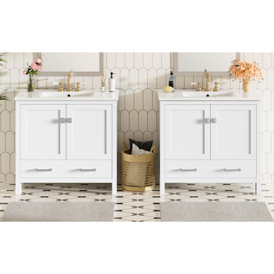Armoire de salle de bain 72 po avec portes à fermeture en douceur et deux tablettes de rangement pour les meubles-lavabos de 72 po, amplement d'espace et charnières luxueuses