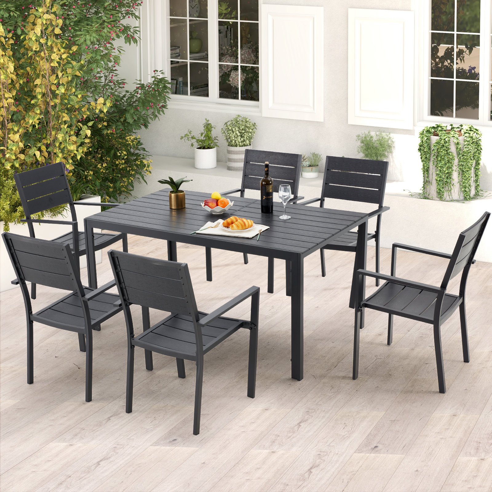 Wade Logan® Hazen Rectangular 6 - Person 59'' Long Aluminum Dining Set \u0026  Reviews | Wayfair, image size:1600x1600