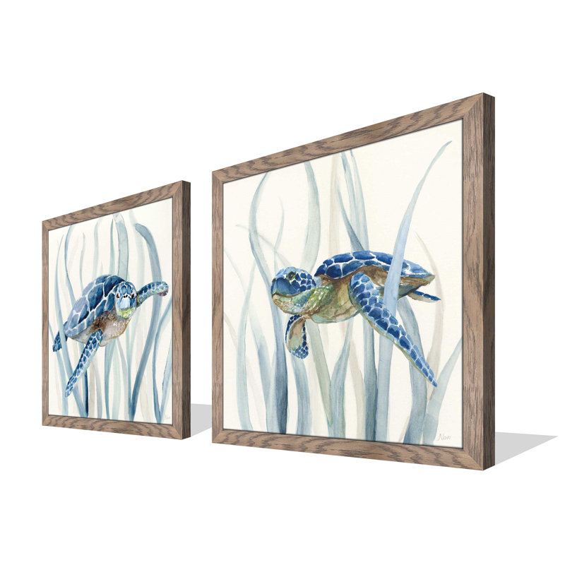«Turtles In Seagrass» par Nan, impression sur acrylique 2 pièces, H 31,5 po x l 63 po x P 1 po