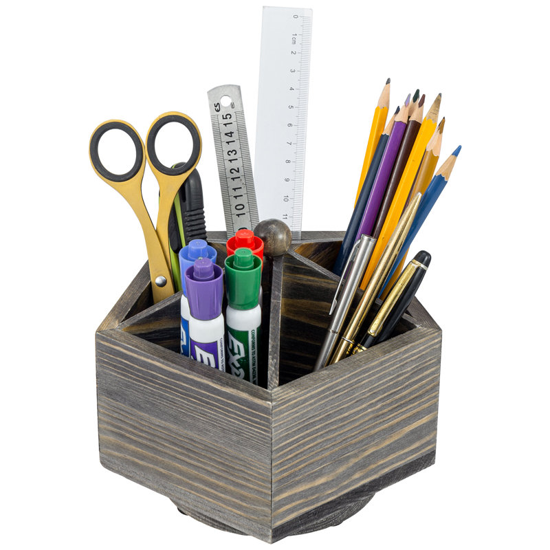 5 Compartment Solid Wood Pen Holder