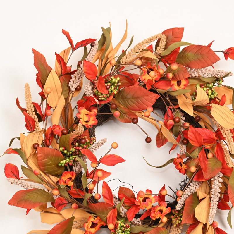 Couronne de fleurs artificielles d'automne 22 po pour récolte de baies d'automne