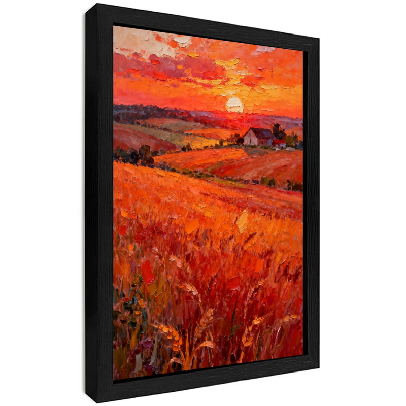Art encadré noir rétro Le coucher de soleil jette une teinte dorée sur les rizières, art mural, impressions de style rétro