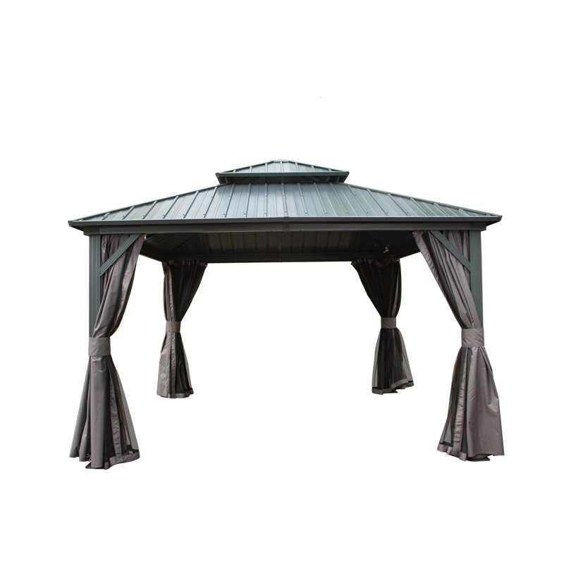 Gazebo de 3,65 m x 3,65 m avec structure en aluminium et double toit - Polyvalent pour patio, cour arrière, terrasse, pelouse, espace de travail gris pour pelouse - Fonctionnel et pratique.