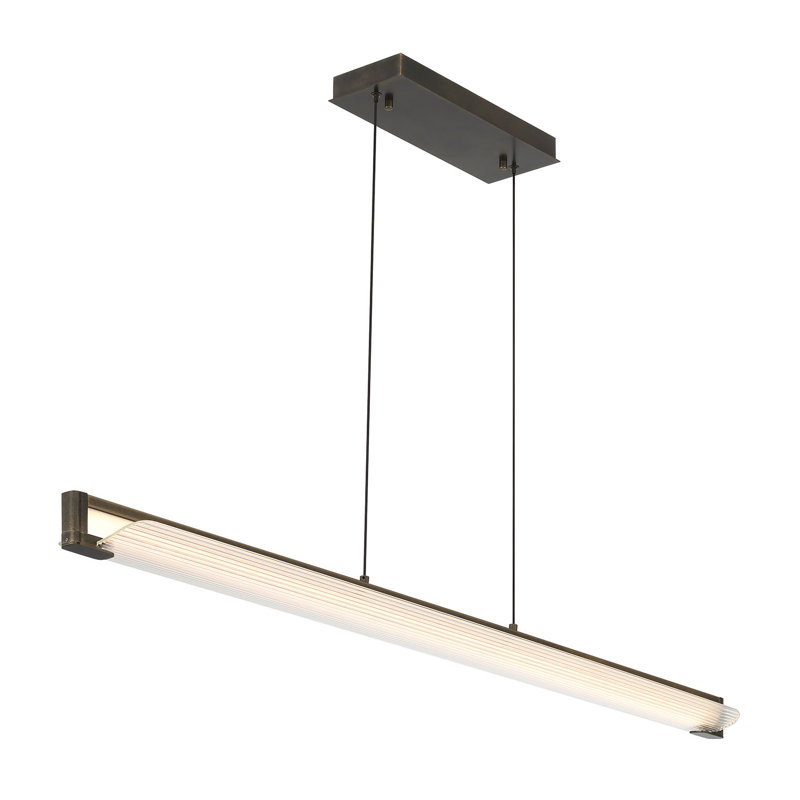 Lustre néon, 50 po, laiton vieilli, verre transparent, Clair