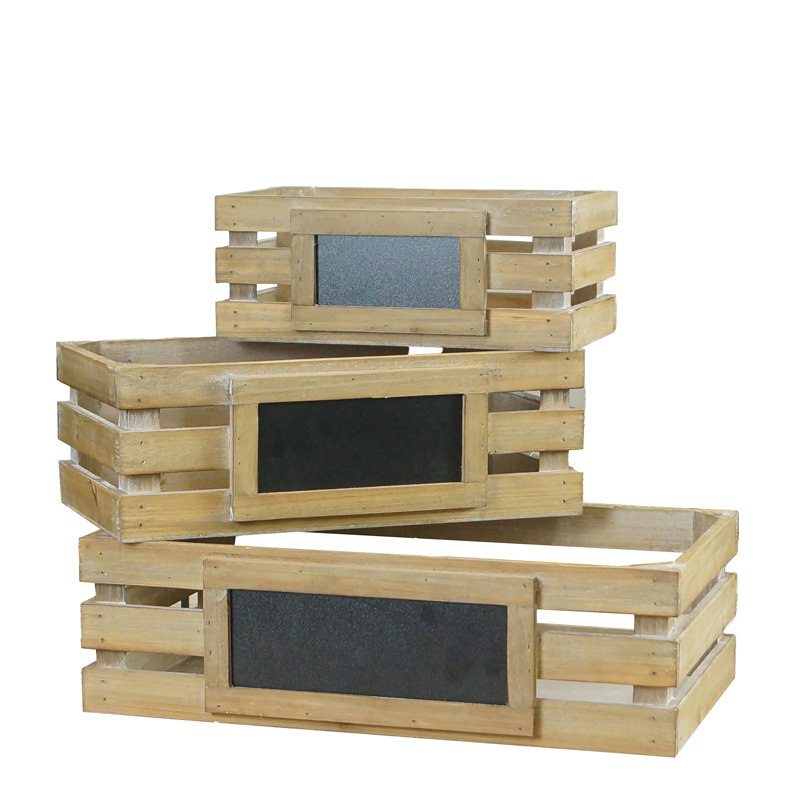 Fleetwood Wood 15.75 in. Brown Crates with Chalkboard Set of 3