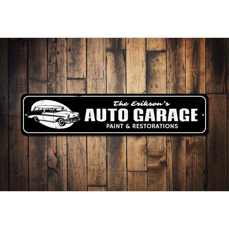 Enseigne en aluminium personnalisée Auto Garage, H 4 po x l 18 po x P 0,04 po