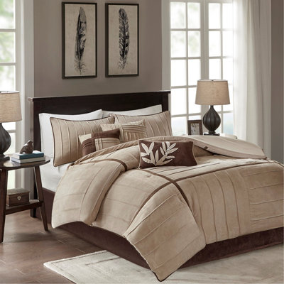 Édredon en faux suède beige 7 pièces