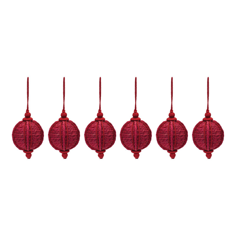 Ghazan Solid Colour Fabric Ball Ornament, 5.5" H x 3.25" W x 3.25" D, Red