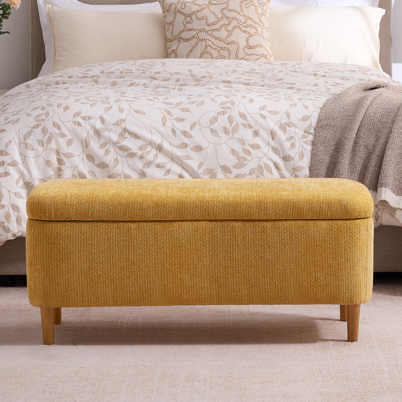 Polyester Upholstered Storage Bench, Golden Yellow