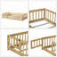 Lit simple au sol en bois d'hévéa avec garde-corps de sécurité et porte tournante pour enfants, idéal pour les pièces compactes et la période de transition