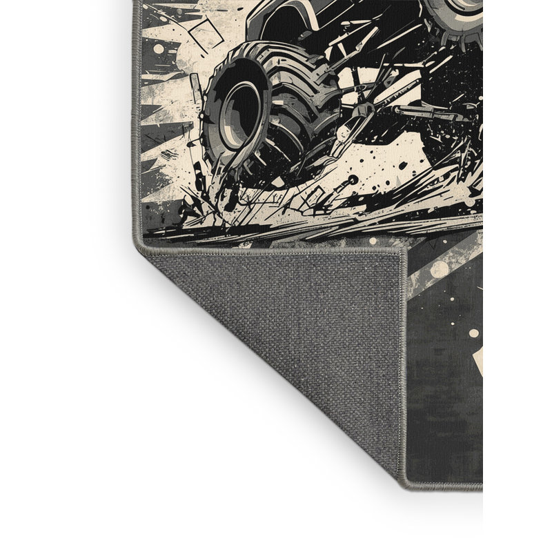 Tapis gris moelleux et éclectique à motif géométrique moelleux et doux à motif de camion, 6 X 9