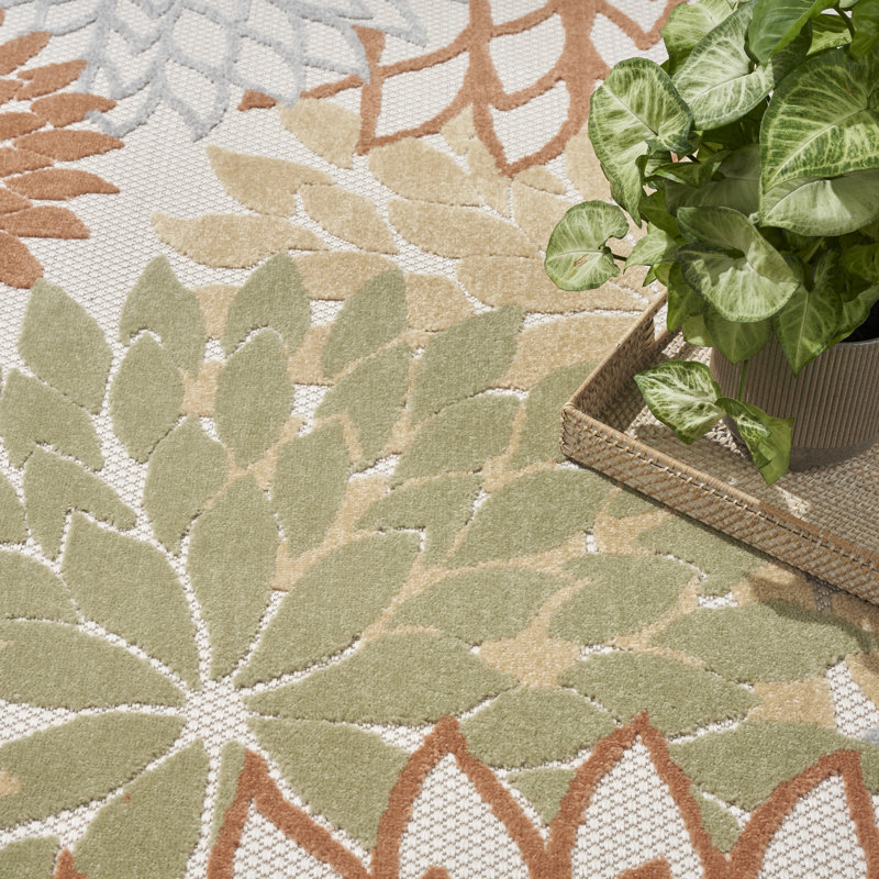 Tapis floral intérieur / extérieur Chazney, Rond 7 pi 10 po