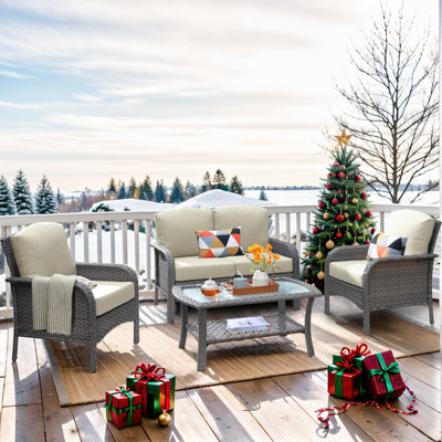 4 Piece Rattan Sofa Seating Group with Cushions