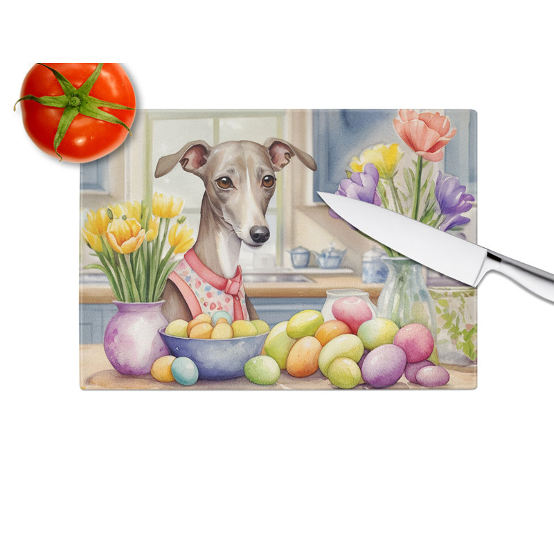 Decorating Easter Italian Greyhound Glass Cutting Board