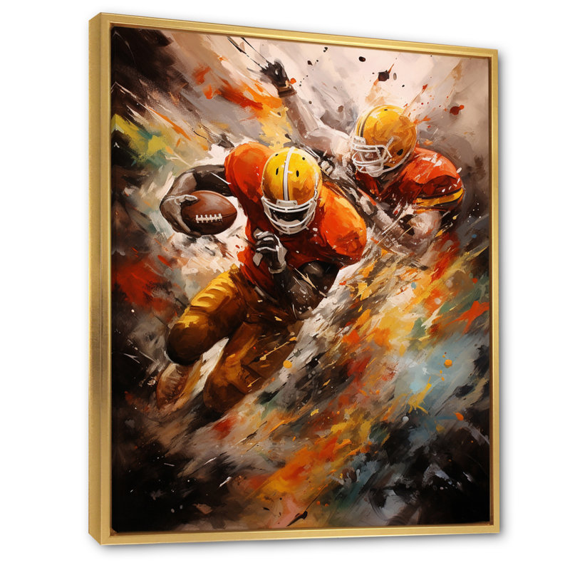 Orange Football Energy Burst II - imprimé, H 40 po x l 30 po x P 1,5 po, Cadre flottant doré
