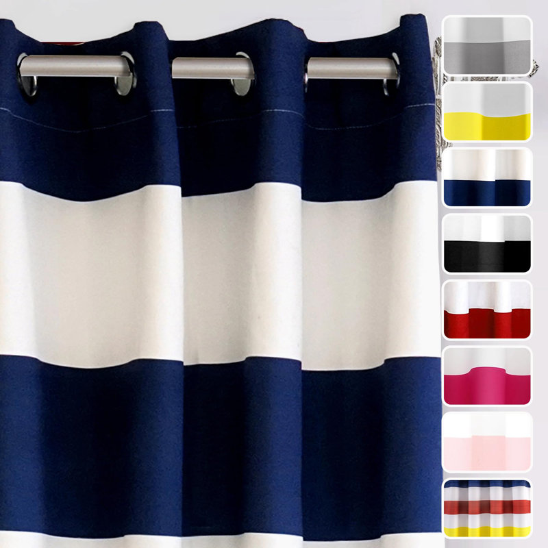 Eastcote Striped Room Darkening Grommet Curtains, 52" W x 84" L, Navy