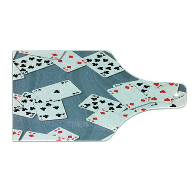 Ambesonne Abstract Tempered Glass Cutting Board Playing Cards Slate Blue Red Black
