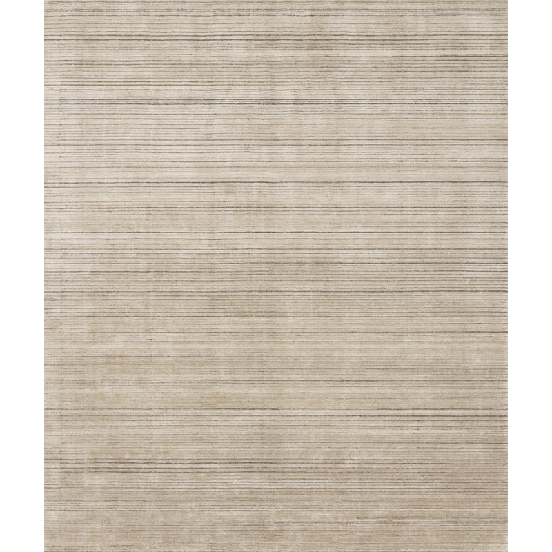 Handmade Oatmeal Stripe Wool-Viscose Blend Rectangular Rug