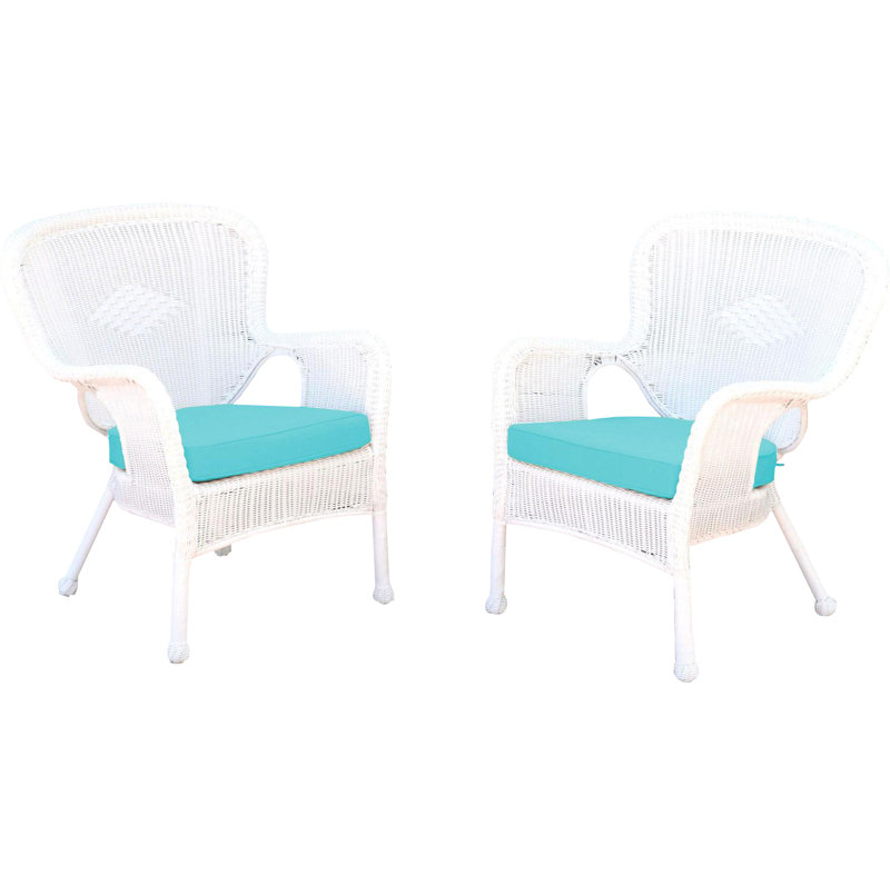 Chaise de patio avec coussins Batchelder, Bleu ciel, Blanc